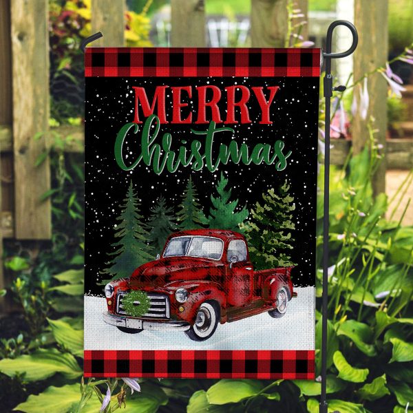 Merry Christmas Red Truck Garden Flag