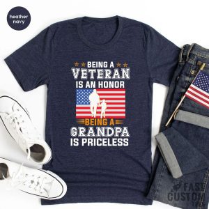 Being A Veteran is an Honor Being a Grandpa is Priceless Veteran Military T Shirt 3