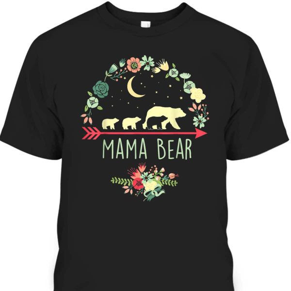 Mama Bear With 3 Cubs Floral Mother’s Day T-Shirt