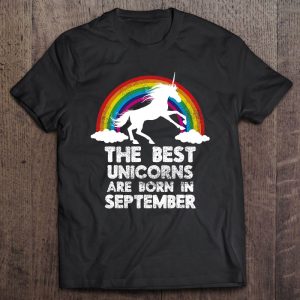 Unicorns Are Born In September Birthday Tshirt Rainbow Gift