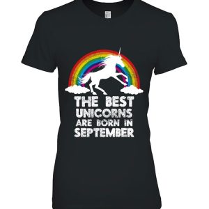 Unicorns Are Born In September Birthday Tshirt Rainbow Gift