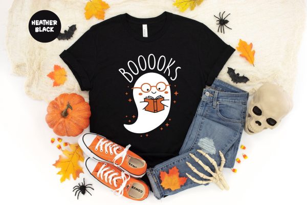 Booooks Ghost Books Halloween Reading Teacher Shirt