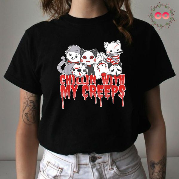 Chillin With My Creeps Cat Horror Serial Killer T-Shirt