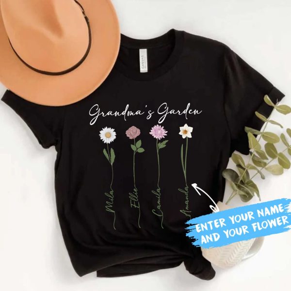 Custom Birth Flower GrandmaMother With Kids Names Month Shirt