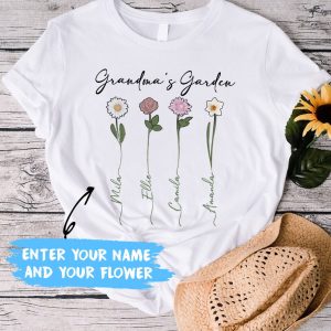 Custom Birth Flower GrandmaMother With Kids Names Month Shirt 3