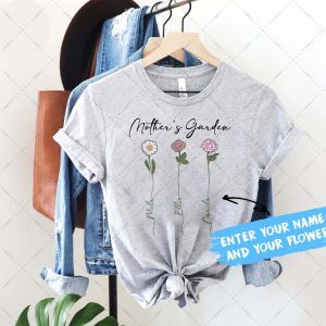 Custom Birth Flower GrandmaMother With Kids Names Month Shirt 4