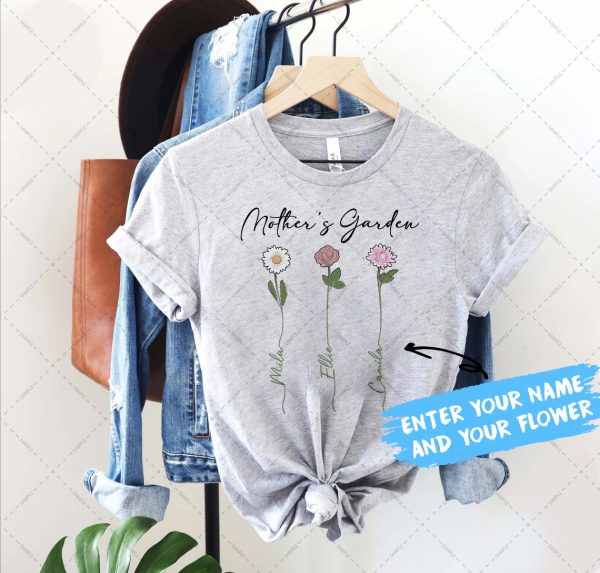 Custom Birth Flower GrandmaMother With Kids Names Month Shirt