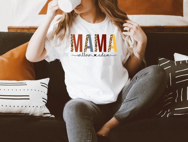 Leopard Mam With Kids Name Mama Personalized Shirt