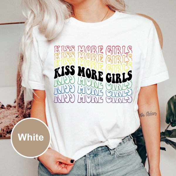 Lesbian Pride Kiss More Girls Rainbow Flag Shirt