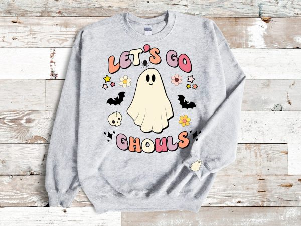 Lets Go Ghouls Halloween Retro Ghost Fall Shirt Womens Spooky Season