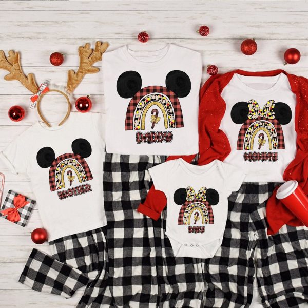 Mickey Minnie Plaid Rainbow Family Christmas Shirt