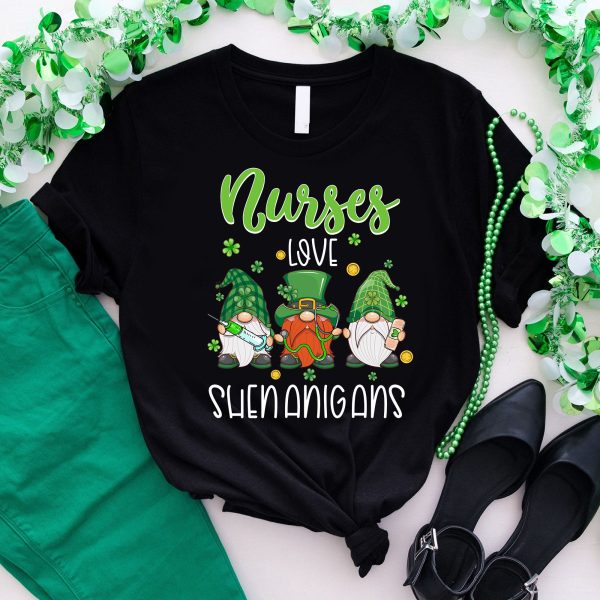 Nurses Love Shenanigans Funny Gnomes Nurse St Patricks Day Shirt