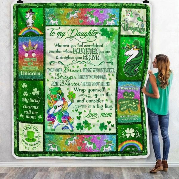 Personalized St Patrick Day Unicorn Mom Daughter Blanket