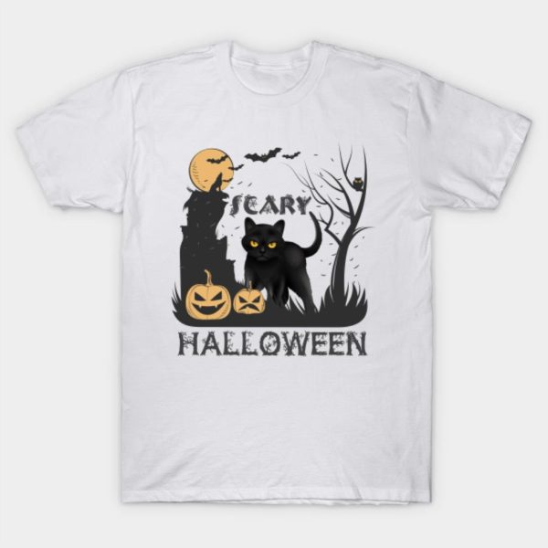 Halloween Scary Black Cat Pumpkin T-shirt