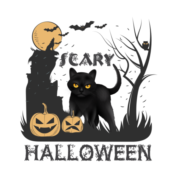 Halloween Scary Black Cat Pumpkin T-shirt