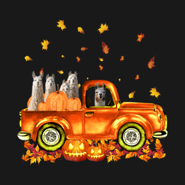 Llama Pumpkin Car Autumne Halloween T-Shirt