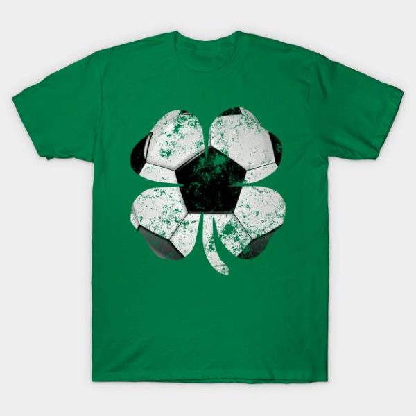 Soccer lover fan St Patrick’s Day Shamrock Leaf T-Shirt