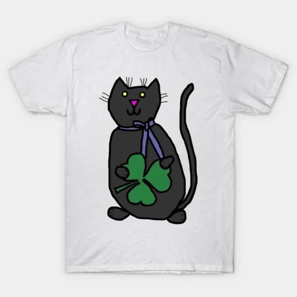 St. Patrick’s Day Black Cat with Shamrock T-shirt