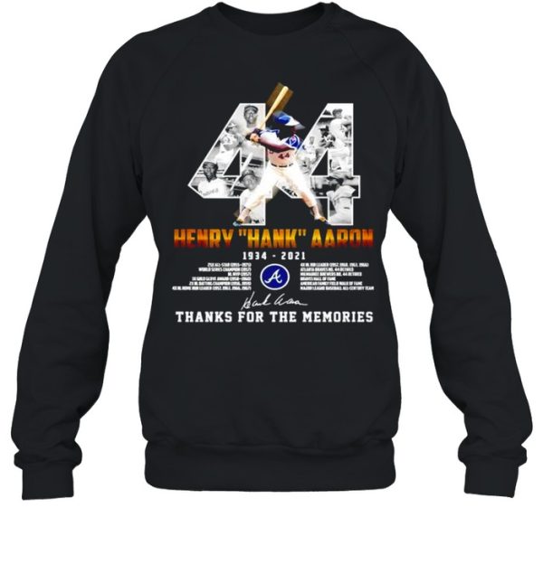 44 Henry Hank Aaron 1934 2021 thank you for the memories signature shirt