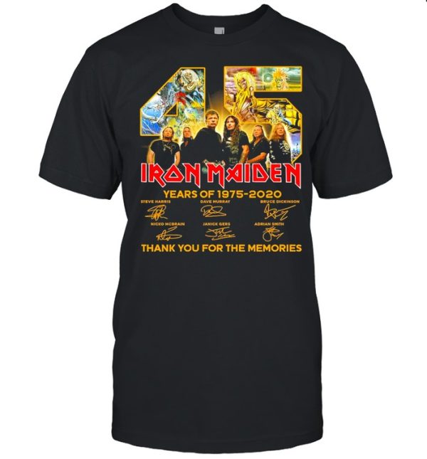 45 Iron Maiden Years Of 1975 2020 Signatures Thank You For The Memories Shirt