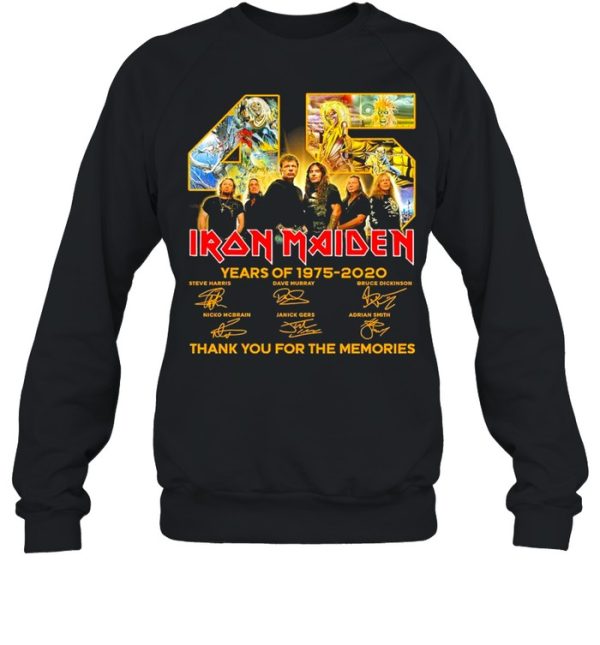 45 Iron Maiden Years Of 1975 2020 Signatures Thank You For The Memories Shirt