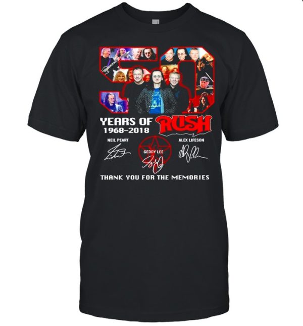 50 Years Of 1968 2018 Rush Signatures Thank You For The Memories Shirt