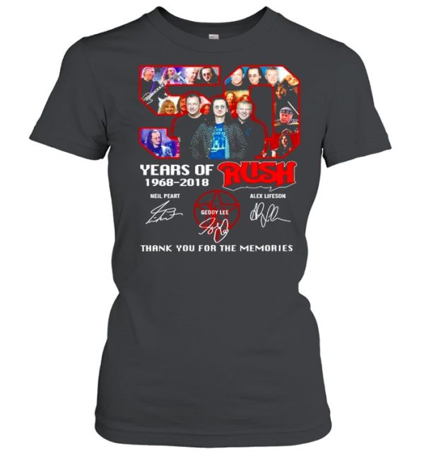 50 Years Of 1968 2018 Rush Signatures Thank You For The Memories Shirt