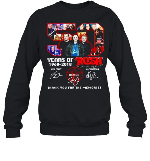 50 Years Of 1968 2018 Rush Signatures Thank You For The Memories Shirt