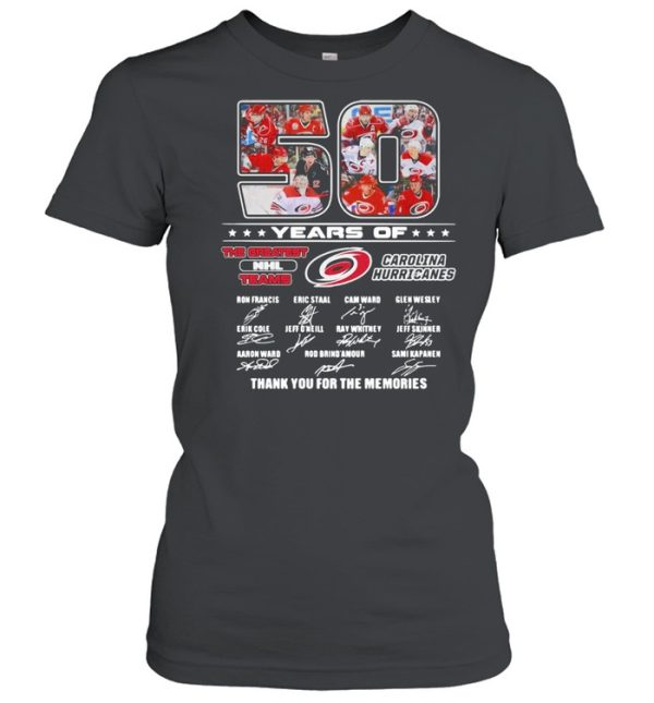 50 Years Of The greatest NHL Teams Carolina Hurricanes Signatures Thank You For The Memories Shirt