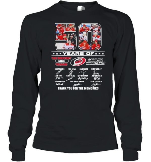 50 Years Of The greatest NHL Teams Carolina Hurricanes Signatures Thank You For The Memories Shirt