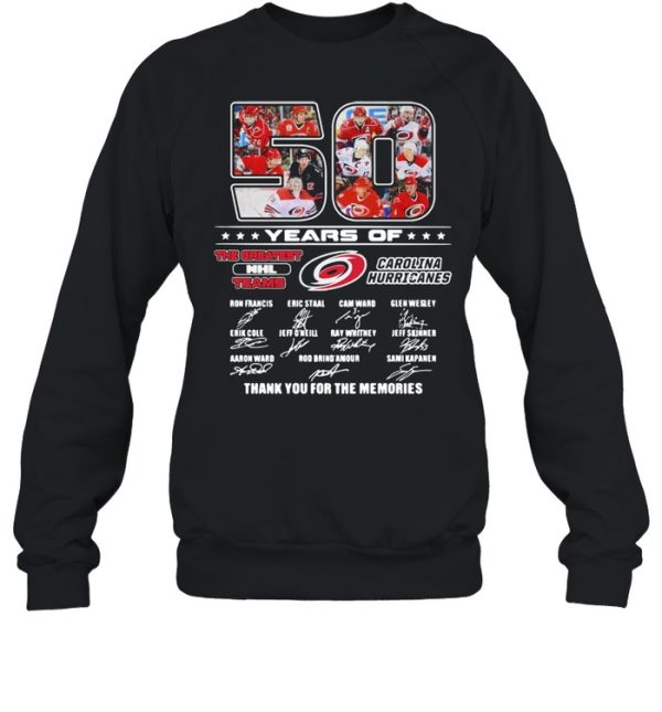 50 Years Of The greatest NHL Teams Carolina Hurricanes Signatures Thank You For The Memories Shirt