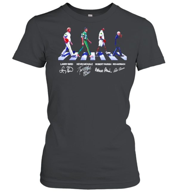 Larry Bird Kevin Mchale Robert Parish Red Auerbach abbey road signatures shirt