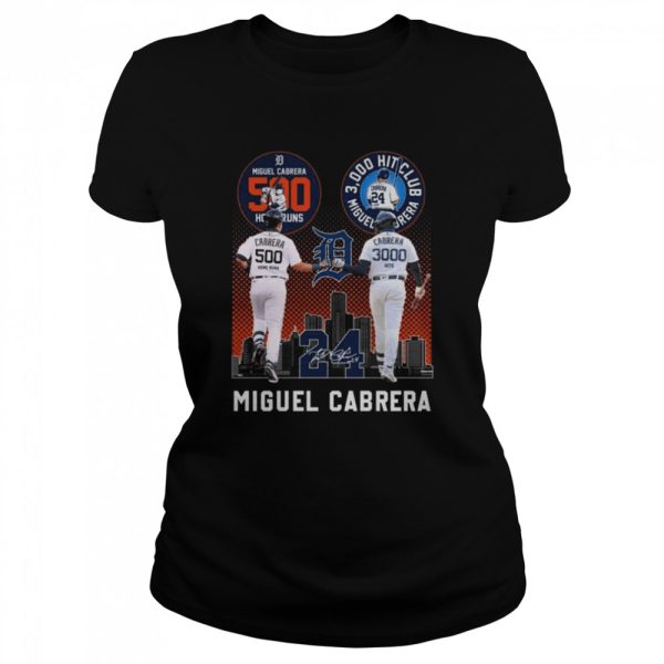 Miguel Cabrera Detroit Tigers 500 Home Runs and 3,000 Hit Club signature shirt