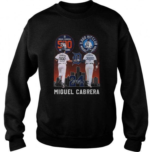 Miguel Cabrera Detroit Tigers 500 Home Runs and 3,000 Hit Club signature shirt