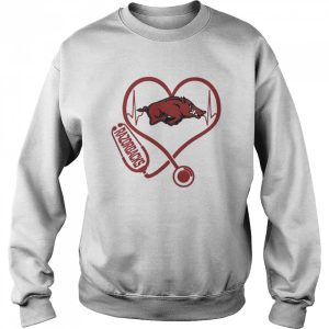 Nurse Love Arkansas Razorbacks Heartbeat Shirt 4