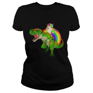 Rainbow Unicorn Riding T-Rex Shirt