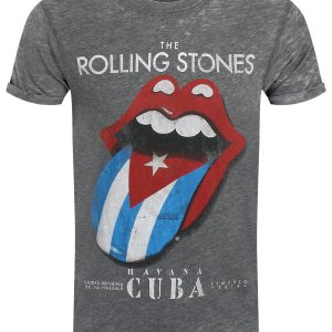 Rolling Stones Havana Cuba Mens Burnout Charcoal T Shirt 1