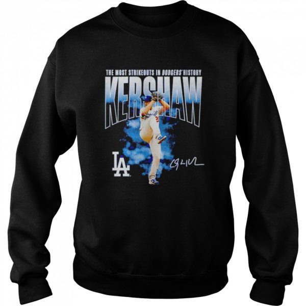 los Angeles Dodgers Clayton Kershaw the most strikeouts in Dodgers history signature shirt