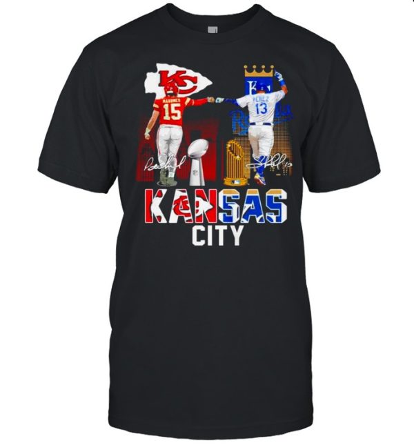 Patrick Mahomes KC Chiefs and Salvador Perez KC Royals signature shirt