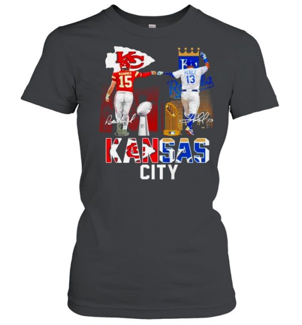 Patrick Mahomes KC Chiefs and Salvador Perez KC Royals signature shirt