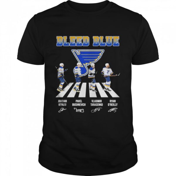 The Bleed Blue Jordan Kyrou Pavel Buchnevich Vladimir Tarasenko Ryan O’Reilly abbey roads sigantures shirt