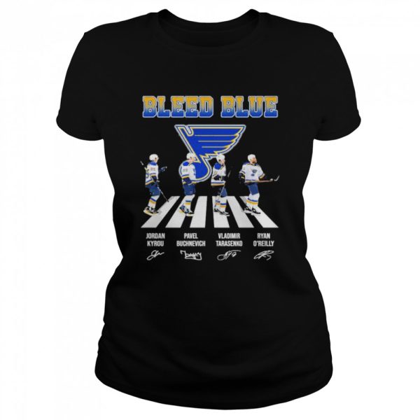 The Bleed Blue Jordan Kyrou Pavel Buchnevich Vladimir Tarasenko Ryan O’Reilly abbey roads sigantures shirt