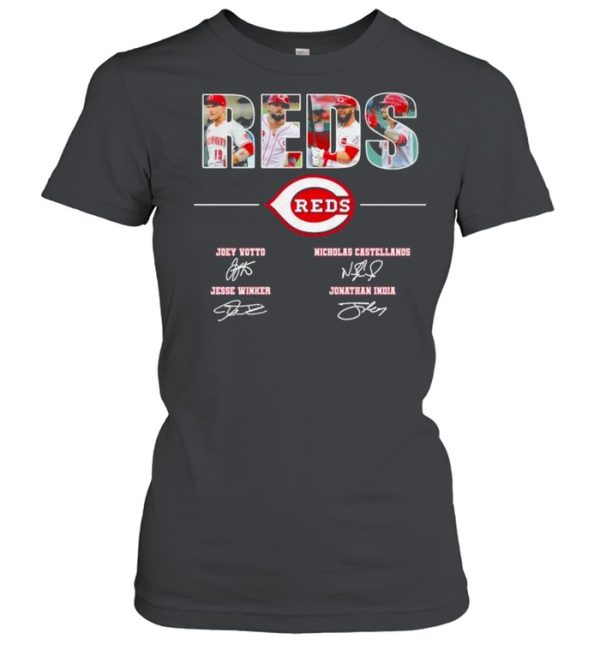 The Reds Joey Votto Nicholas Castellanos signatures thanks shirt