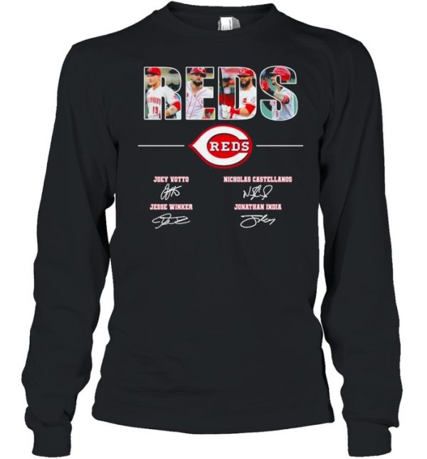 The Reds Joey Votto Nicholas Castellanos signatures thanks shirt