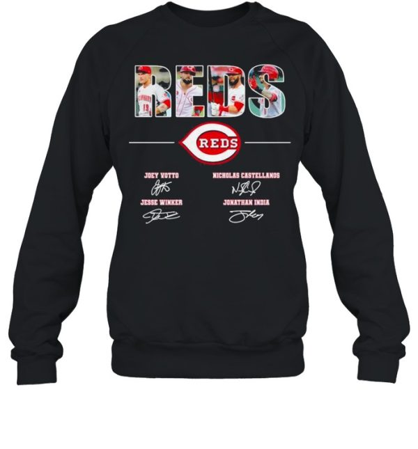 The Reds Joey Votto Nicholas Castellanos signatures thanks shirt