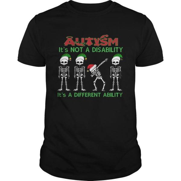 Santa Skeleton autism its not a disability its a different ability christmas shirt