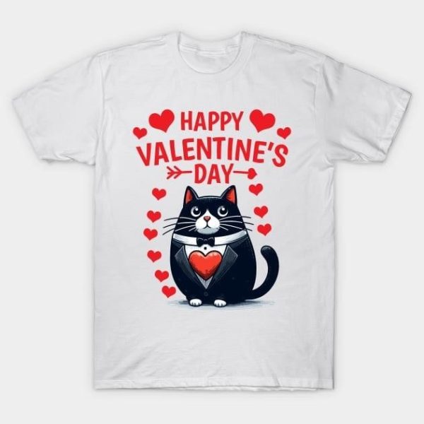 Cat wearing tuxedo Happy Valentine’s Day T-Shirt