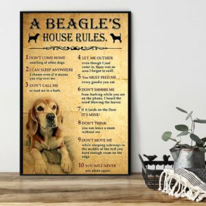 A Beagle house rules poster canvas