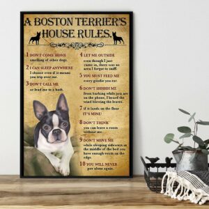 A Boston Terrier house rules poster canvas