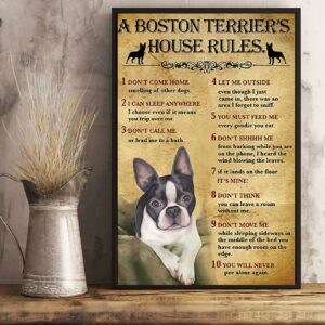 A Boston Terrier house rules poster canvas